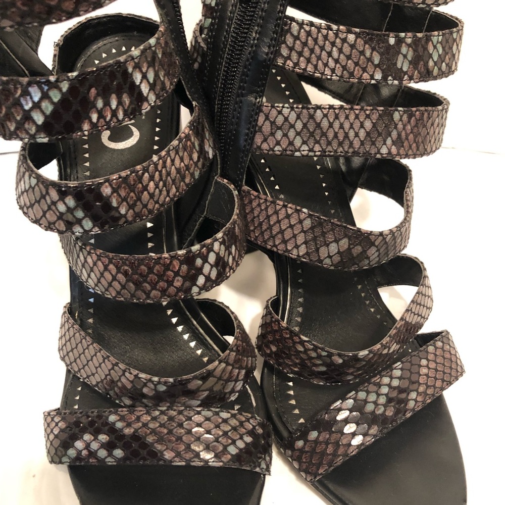 faux snake skin, strapped heels